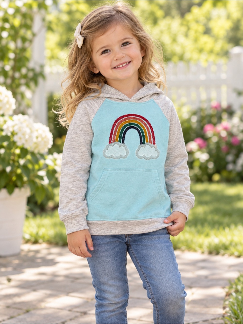 George Girls Rainbow Hoodie Aqua Blue Grey | Size 3T